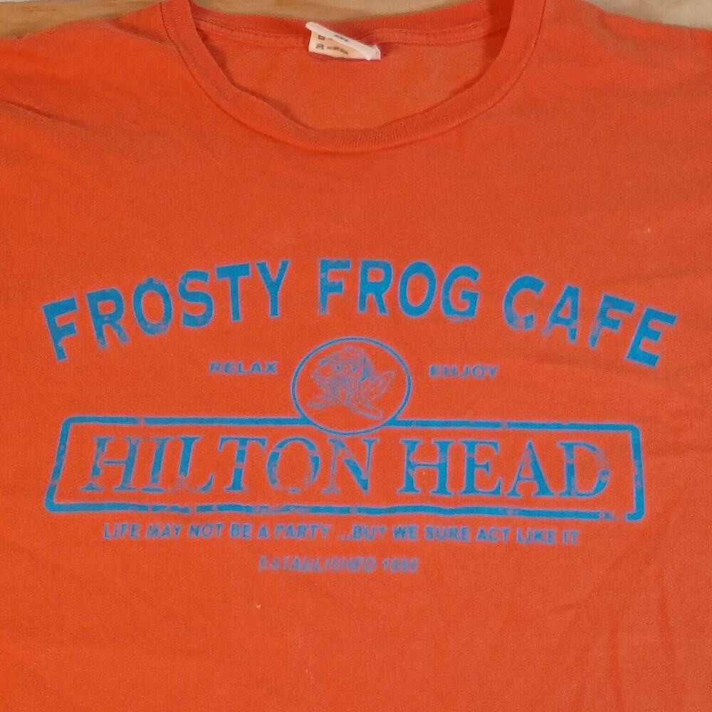 Frosty Frog Cafe Hilton Head T-Shirt Mens 2XL Port and Company Orange Graphic